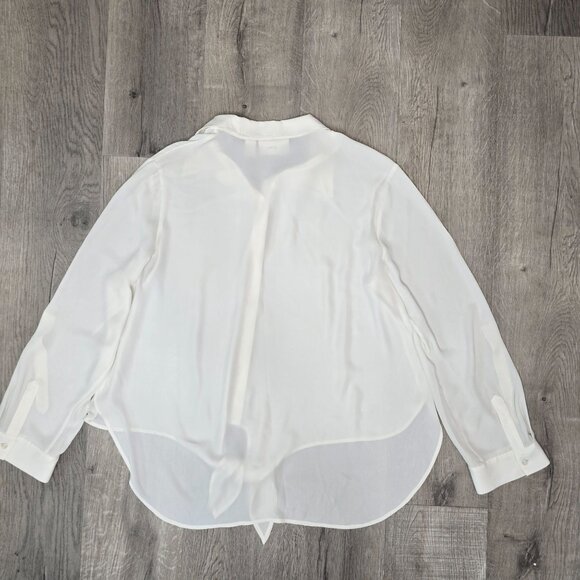 Chicos Womens Button-Up Sheer White Blouse With Tie Front size 2 large 12 - Picture 3 of 6